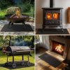 FIREWESS Fireplace Mat Black Silicone Heat Resistant Rug-6