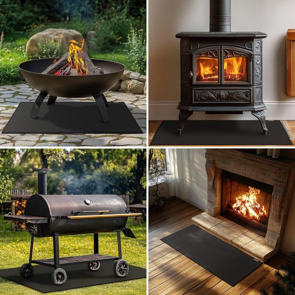 FIREWESS Fireplace Mat Black Silicone Heat Resistant Rug-6