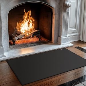 FIREWESS Fireplace Mat Black Silicone Heat Resistant Rug-0