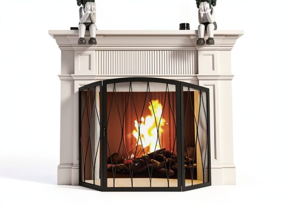 Kingson Fireplace Screen Wrought Iron Foldable Black 3040-3