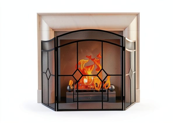 FEED GARDEN Fireplace Screen Black Wrought Iron Modern Style-3