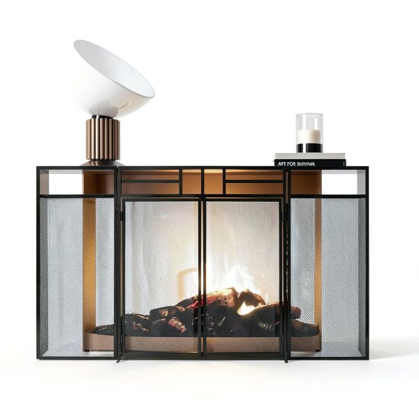 Fire Beauty Fireplace Screen Black Metal Modern Safety-1