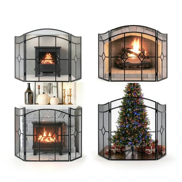 FEED GARDEN Fireplace Screen Black Wrought Iron Modern Style-4