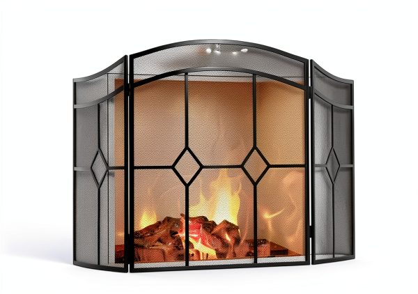 FEED GARDEN Fireplace Screen Black Wrought Iron Modern Style-1