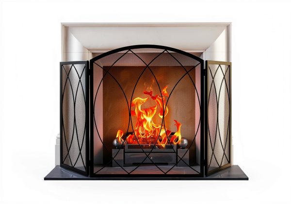 FEED GARDEN Fireplace Screen Black Wrought Iron Modern Style-5