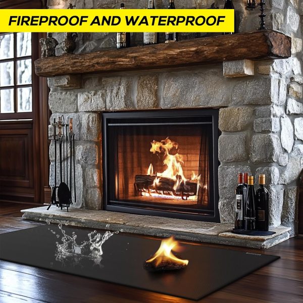 FIREWESS Fireplace Mat Black Silicone Heat Resistant Rug-2