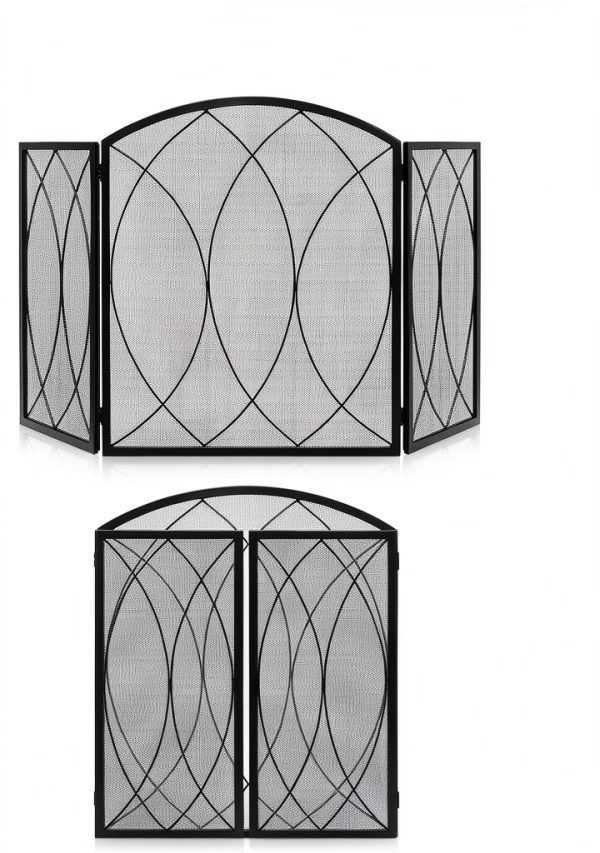 FEED GARDEN Fireplace Screen Black Wrought Iron Modern Style-4