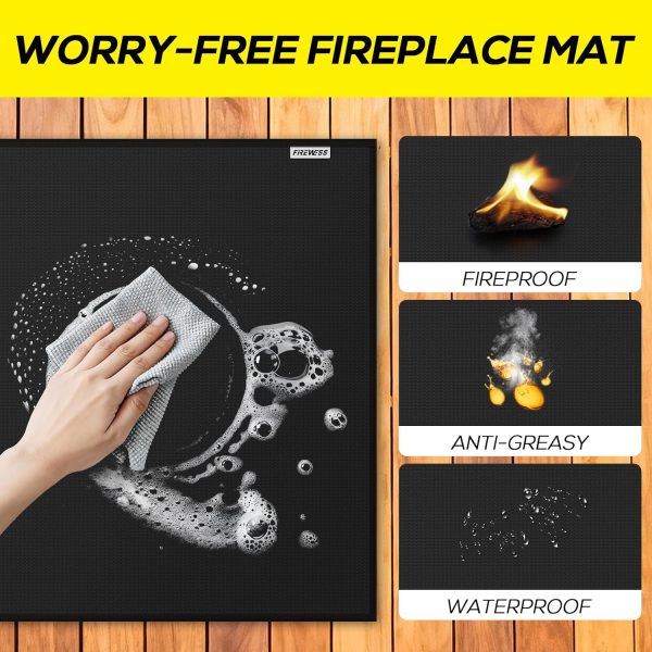 FIREWESS Fireplace Mat Black Silicone Heat Resistant Rug-4
