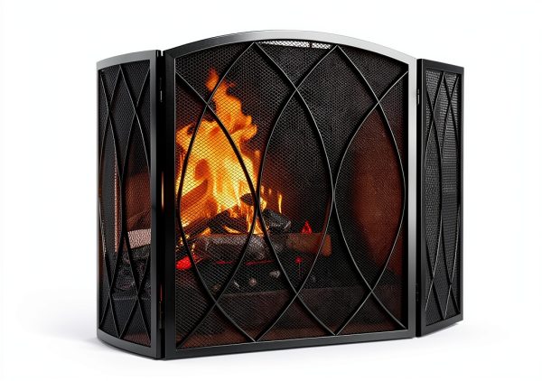 FEED GARDEN Fireplace Screen Black Wrought Iron Modern Style-0