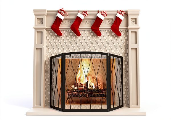 Kingson Fireplace Screen Wrought Iron Foldable Black 3040-2