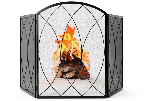 FEED GARDEN Fireplace Screen Black Wrought Iron Modern Style-1