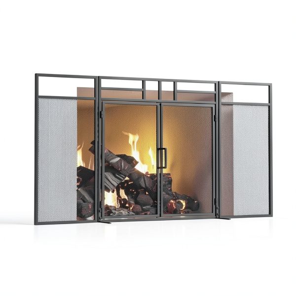 Fire Beauty Fireplace Screen Black Metal Modern Safety-0