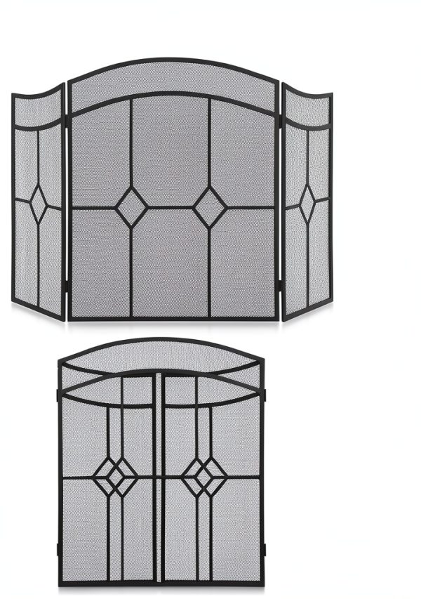 FEED GARDEN Fireplace Screen Black Wrought Iron Modern Style-5