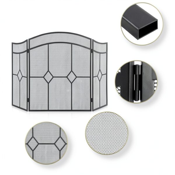 FEED GARDEN Fireplace Screen Black Wrought Iron Modern Style-6