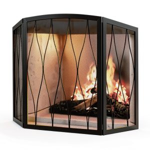 Kingson Fireplace Screen Wrought Iron Foldable Black 3040-0