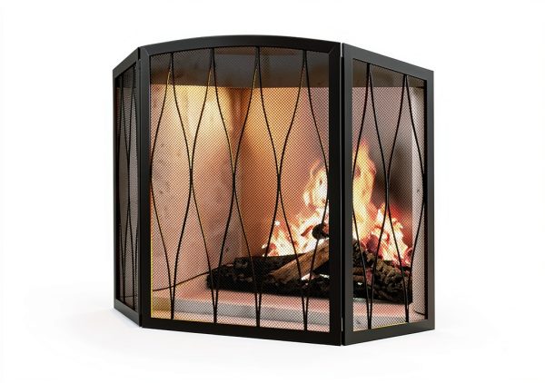 Kingson Fireplace Screen Wrought Iron Foldable Black 3040-0