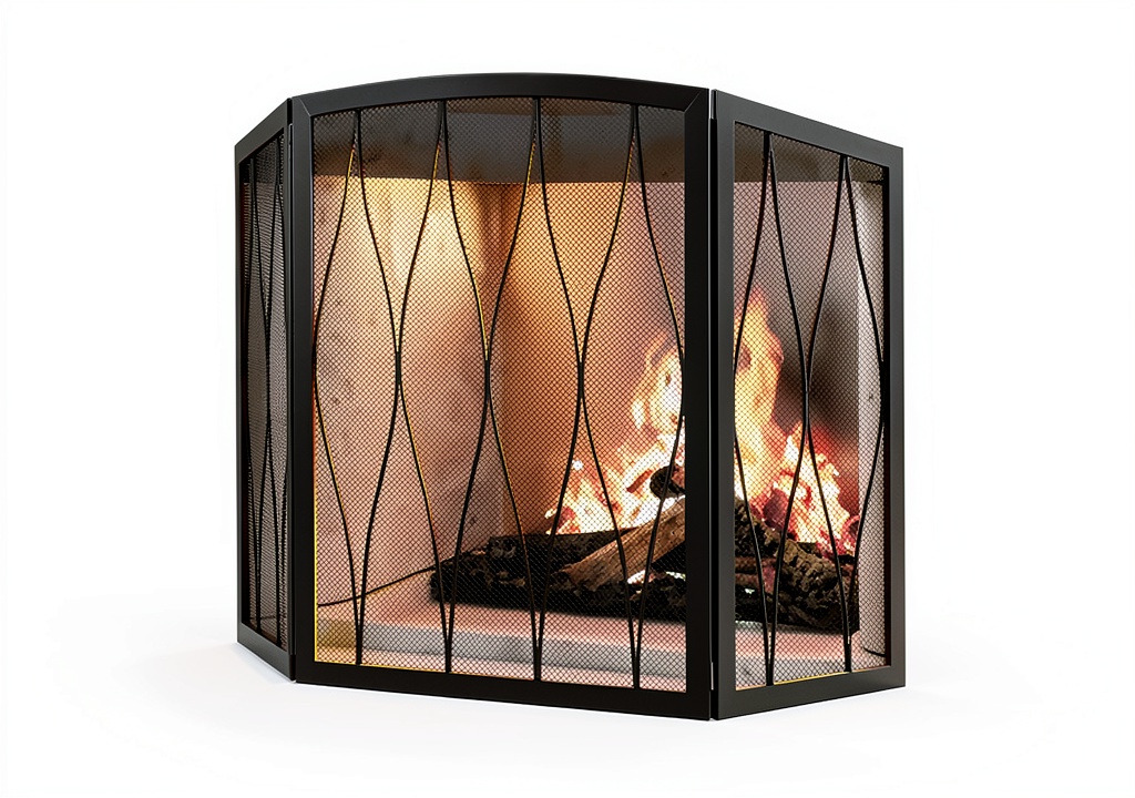 Kingson fireplace screen installed in a living room setting