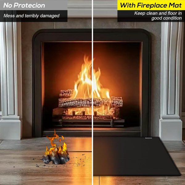 FIREWESS Fireplace Mat Black Silicone Heat Resistant Rug-3
