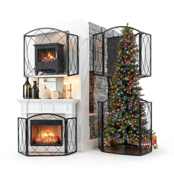 FEED GARDEN Fireplace Screen Black Wrought Iron Modern Style-6