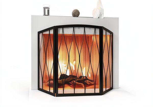Kingson Fireplace Screen Wrought Iron Foldable Black 3040-4
