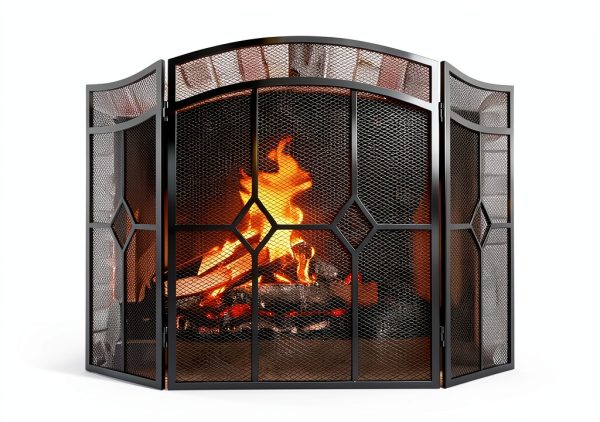 FEED GARDEN Fireplace Screen Black Wrought Iron Modern Style-0